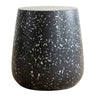 Terrazzo black side table with speckle detail.