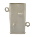 White textured ceramic vase with decorative loops and matte finish