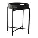 Black round tray side table with slim metal frame
