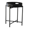 Black round tray side table with slim metal frame