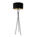 Modern standing lamp with black tripod legs and black shade