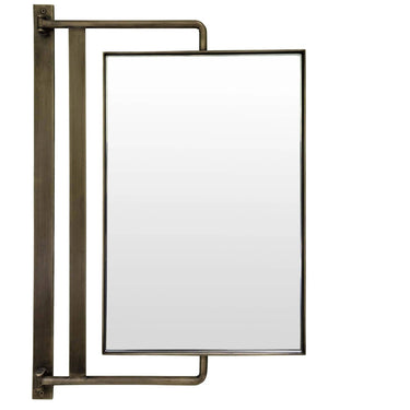 Wall-mounted double-sided swivel mirror in a Antique Brass finish.