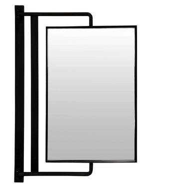 Matte Black wall-mounted swivel mirror with a dual-sided frame.