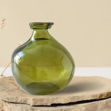 Mini Bubble Recycled Glass Vase Olive