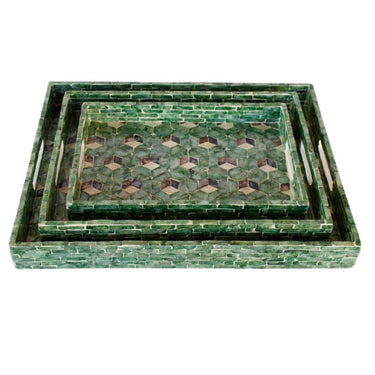 Verdance decorative tray set of three with green capiz finish.