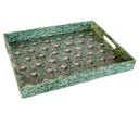 Close-up of the rectangular decorative tray showing capiz texture and built-in handles