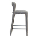 A gray textured vinci fabric bar stool with a curved back and four legs connected by a black footrest.