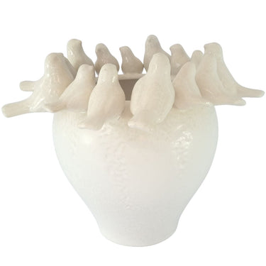 Ceramic Birds Vase with ceramic birds perched around the edge