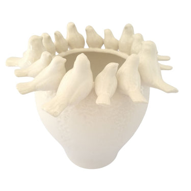 Decorative Birds Vase with ceramic birds perched around the edge