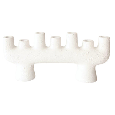 white ceramic 7 candle stick holder by Woodka Interiors