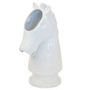 White ceramic horse head knight chess piece vase sculpture.
