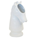White ceramic horse head vase sculpture.