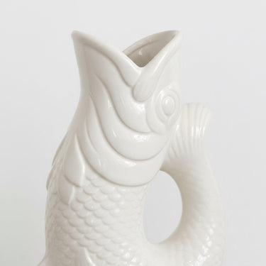 Detailed  texture and gloss finish of the white koi fish jug vase