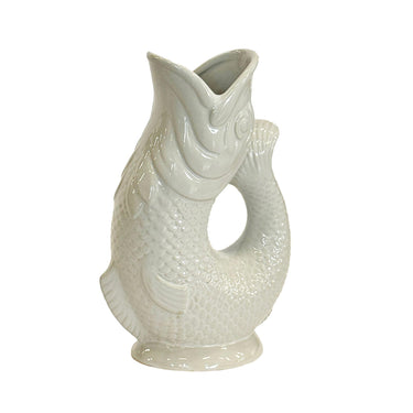 White Ceramic Koi Fish Jug Vase 