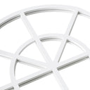 Close-up of coastal farmhouse arched window pane mirror glass framed in white windowpane panels