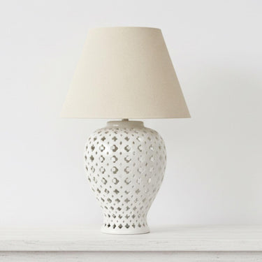 Full view of the White Ginger Jar Lamp highlighting the clean white ceramic and classic silhouette.