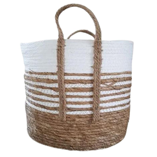 white and nattural stripes large woven basket