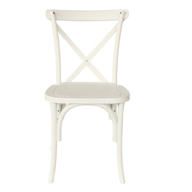 White wooden chair with a cross-back design by Woodka Interiors