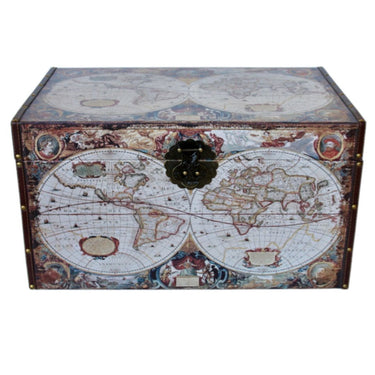 Decorative storage trunks with world map