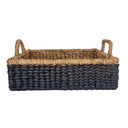 Side view of large basket tray highlighting handwoven detail and sturdy construction