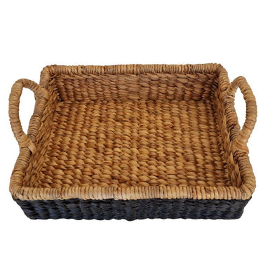 Single rectangular basket tray top view highlighting black exterior and natural-toned interior