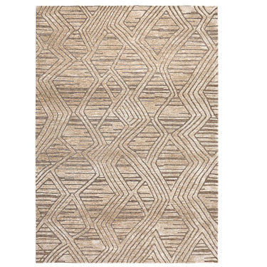 Xanadu area rug in Earthstone showcasing its carved tribal geometric diamond pattern in deep warm earthy tones.