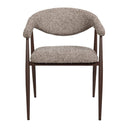 Yvette contemporary curved dining chair in coco brown boucle style fabric upholstery.