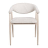 Yvette contemporary curved dining chair in oats boucle style fabric upholstery.