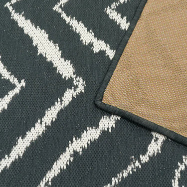 Close-up of the Zagzi Black Rug detailed herringbone weave