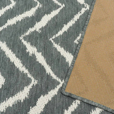 Close-up of the Zagzi Grey Rug detailed herringbone design