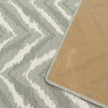 Close-up of the Zagzi Pewter Rug detailed herringbone weave