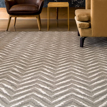 Zagzi Pewter Rug styled in a modern living room décor