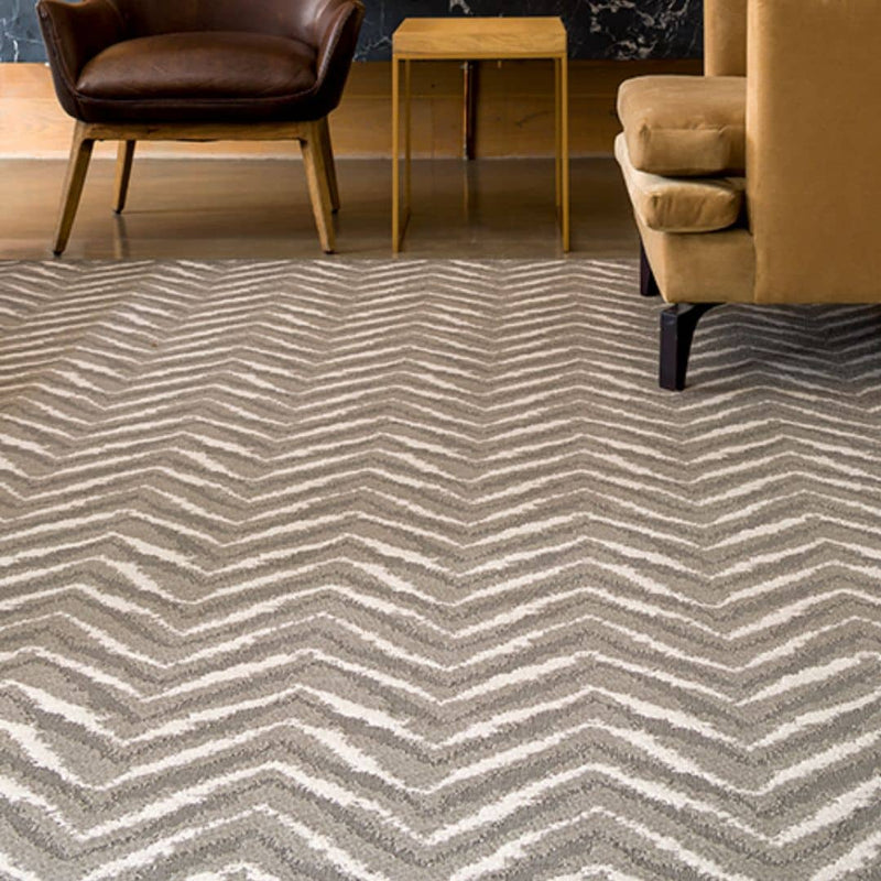 Zagzi Pewter Rug styled in a modern living room décor