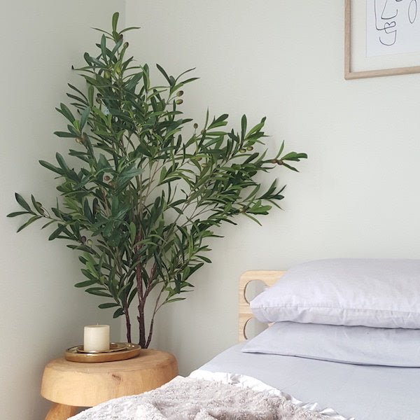 Artificial Olive tree bedroom styling 