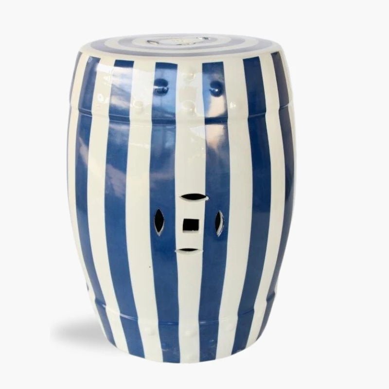 Blue And White Striped Accent Stool