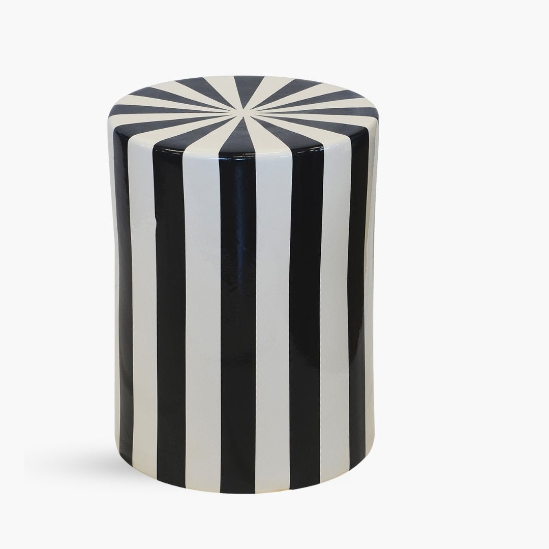 Black and White Striped Accent Stool