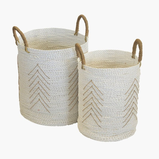 Chevron White Basket Set Of 2 By Woodka Interiors