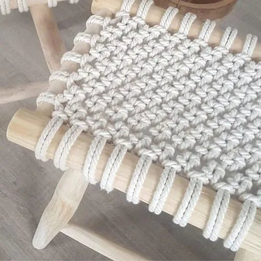 Macrame Knot and Wooden Accent Stool top view