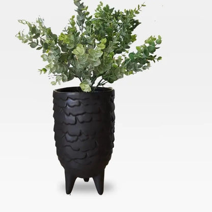 3 footed textured black ceramic vase