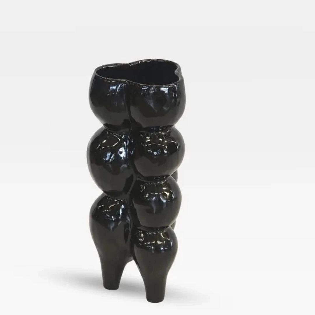 The Japandi Bubble Ceramic Vase, finished in high-gloss black