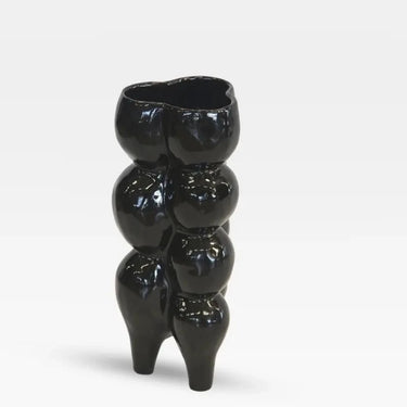 The Japandi Bubble Ceramic Vase, finished in high-gloss black