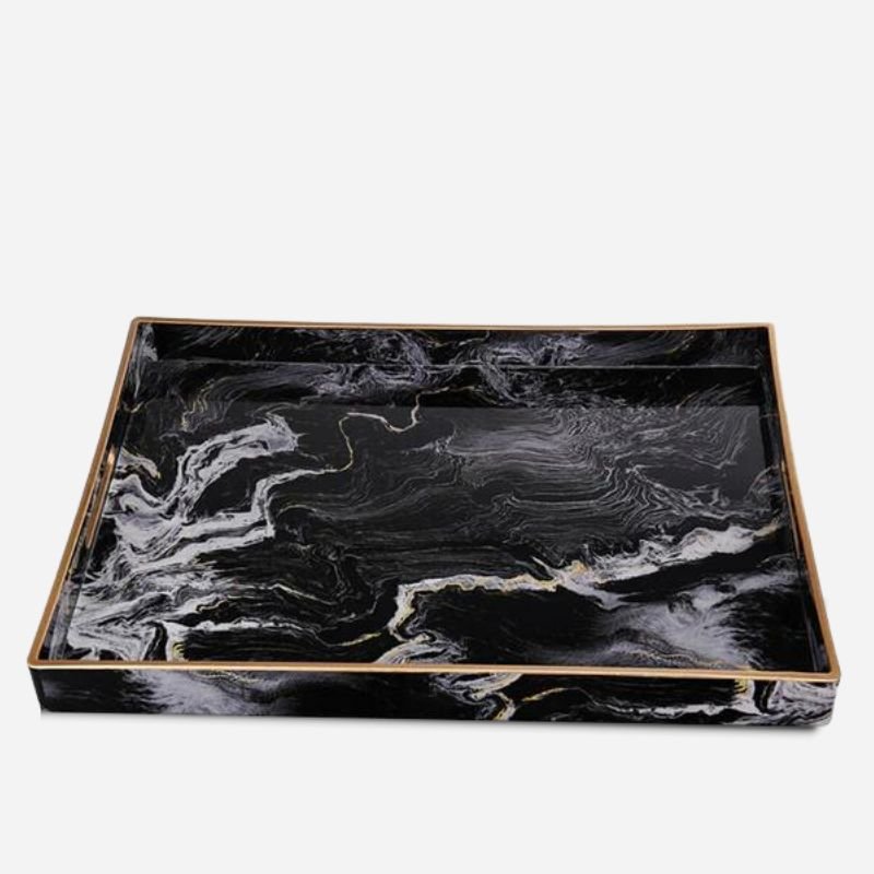 Marble effect rectangular tray