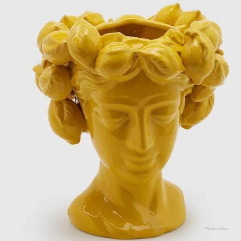 ceramic vase with lemon wreath on head 